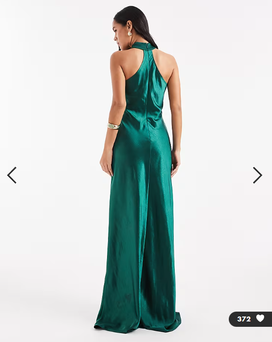 Six Stories Bridesmaid satin twist detail halter neck maxi dress in emerald green