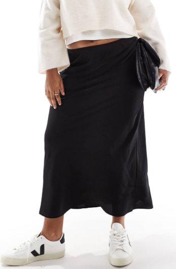 Asos - curve satin bias midi skirt in black
