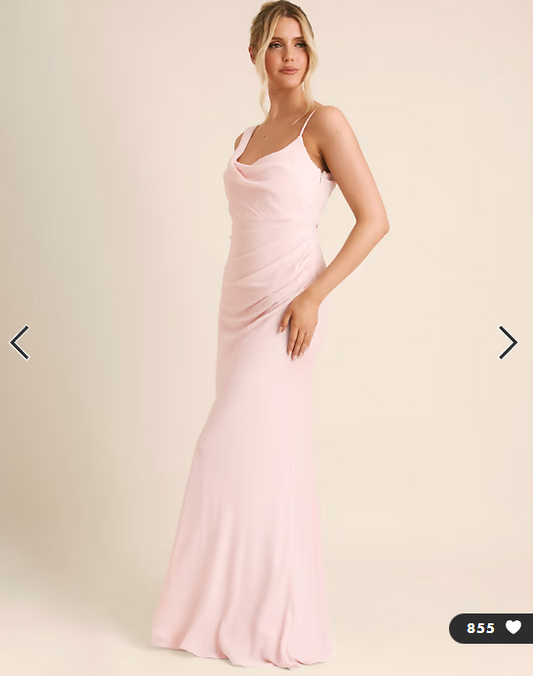 Six Stories Bridesmaid crepe asymmetric cowl neck maxi dress in light pink