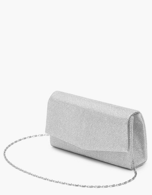 Boohoo - Glitter Envelope Clutch Bag & Chain - silver