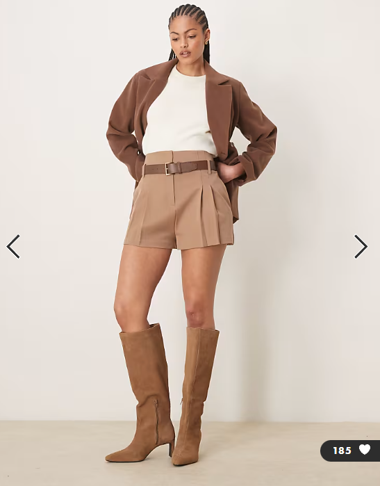 ASOS DESIGN Tall tailored high waist shorts with PU belt in chocolate
