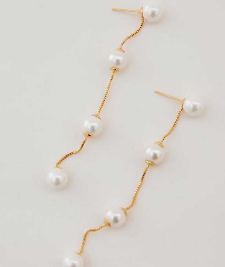 LONG PEARL CHAIN WEDDING EARRINGS