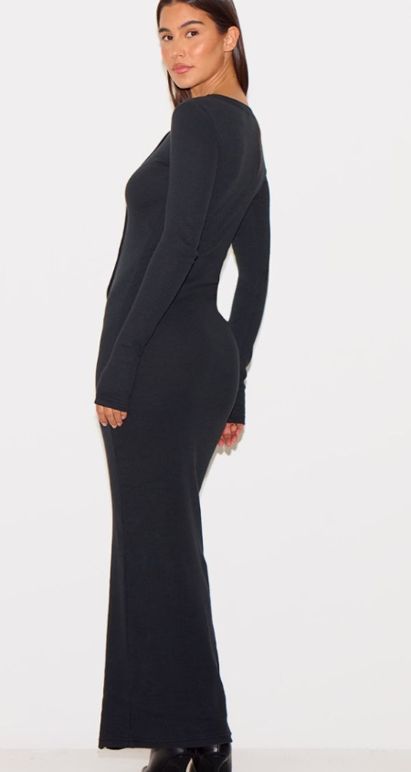 Black Button Detail Midaxi Dress