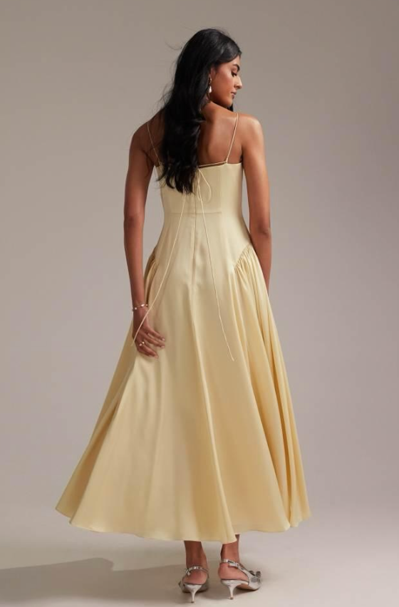 ASOS DESIGN Bridesmaids drop waist tie detail cami midaxi dress in soft yellow