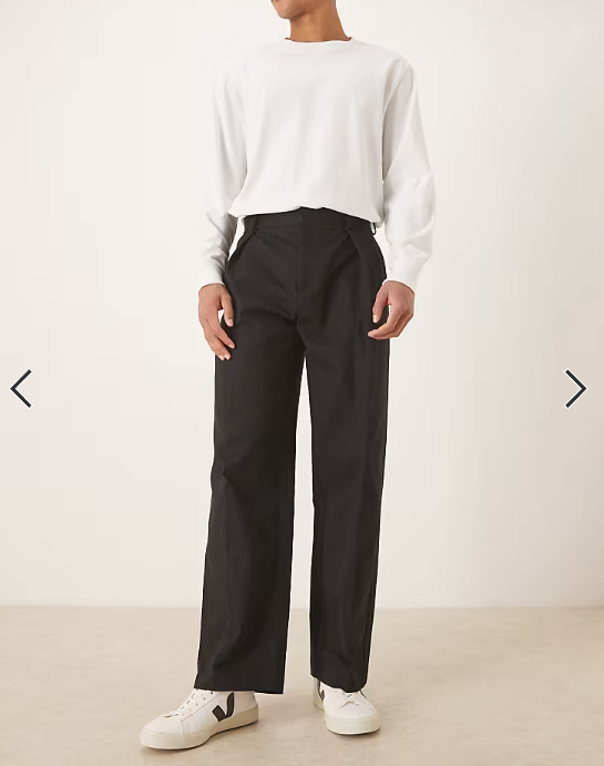 ASOS DESIGN tailored 100% cotton wide leg trousers in black with deep pleat