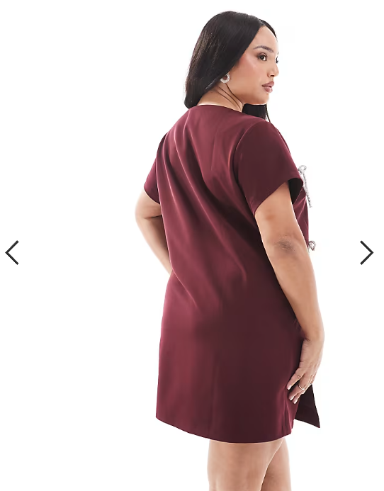 Renee Studio Plus x Michelle Nayla exclusive embellished bow detail side split mini dress in burgundy