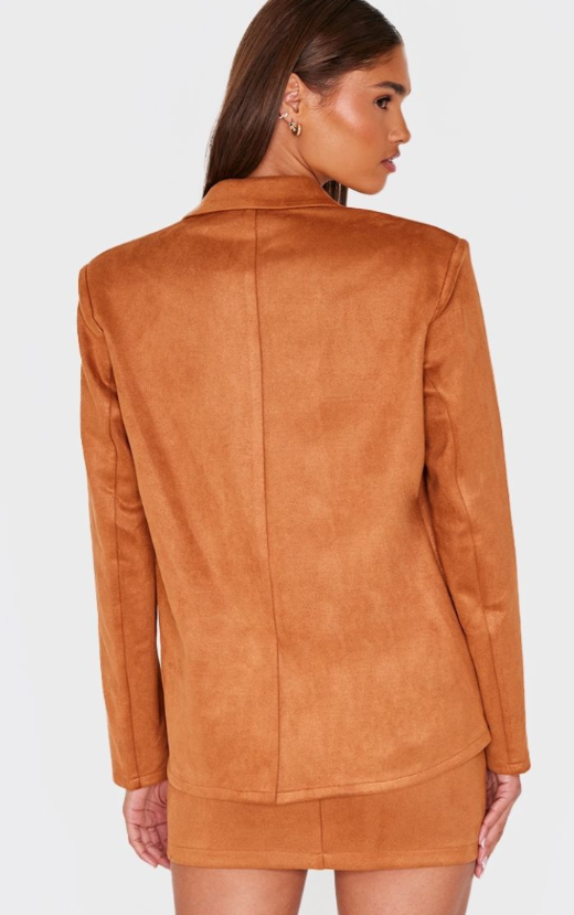 Plt - Tan Faux Suede Tailored Oversized Blazer