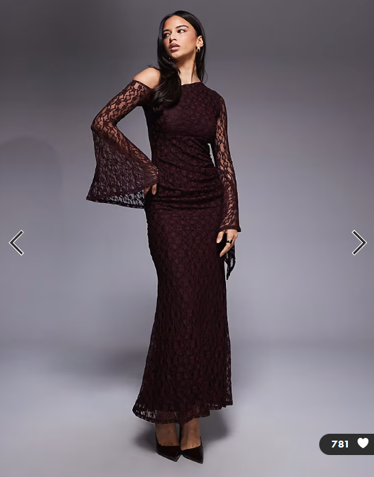 Asos - lace off shoulder maxi dress with exaggerated cuff detail in plum