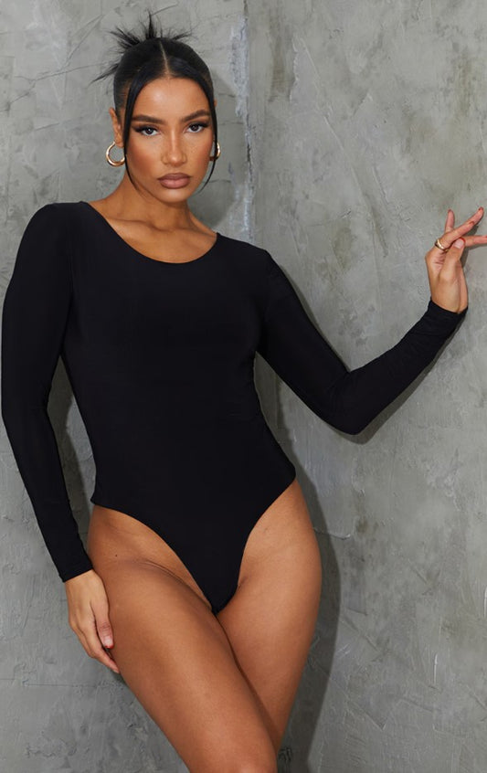 Black Basic Slinky Long Sleeve Bodysuit