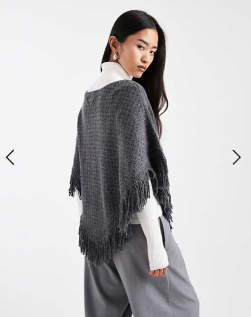Hollister knitted fringe detail poncho in dark grey
