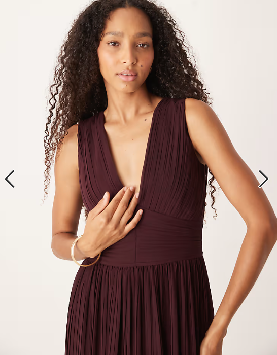 Six Stories pleated plunge maxi dress in wine