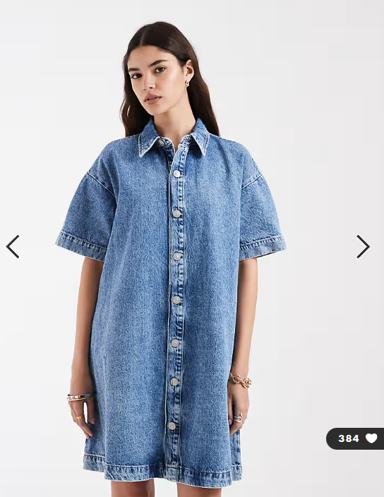Pieces denim mini shirt dress in medium blue