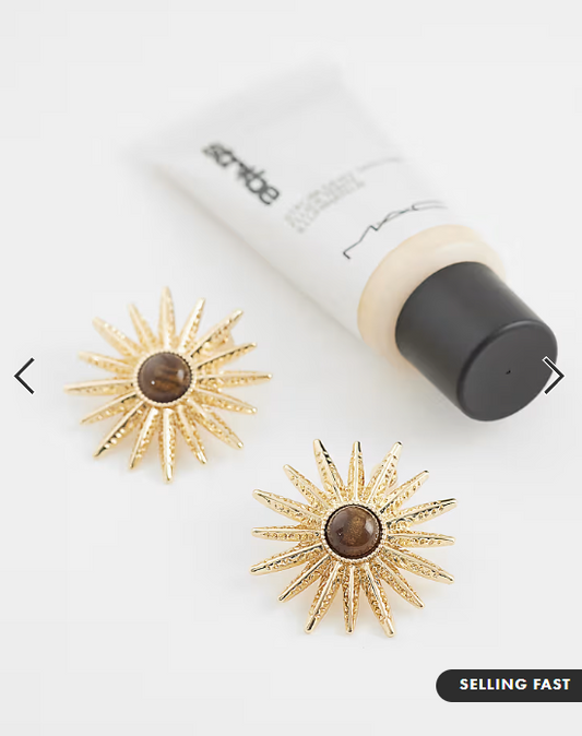 ASOS DESIGN sun earrings with faux tigers eye stones in gold tone