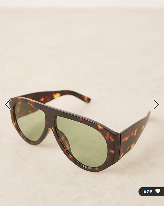 ASOS DESIGN wide temple aviator sunglasses in tort with green lenses
