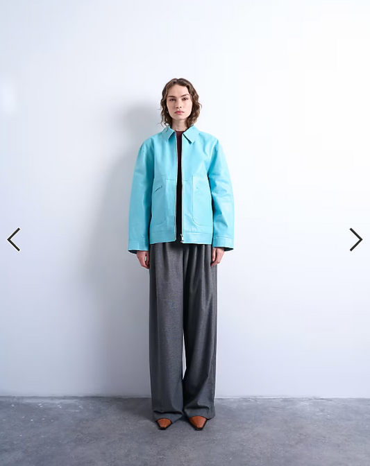 Topshop premium real leather jacket in turquoise