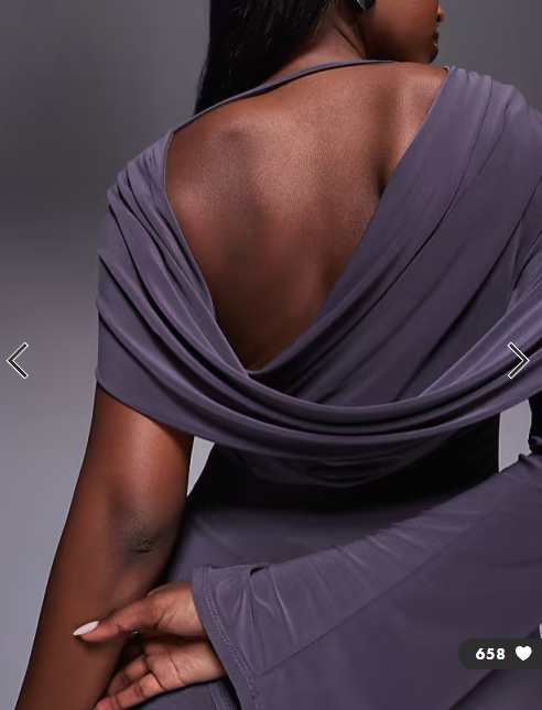 ASOS DESIGN twist detail one sleeve maxi dress in slate gray