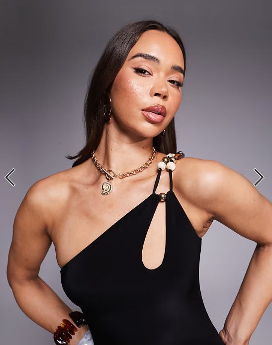 Fashionkilla exclusive double sculpted slinky one shoulder cutout bead detail maxi dress in black
