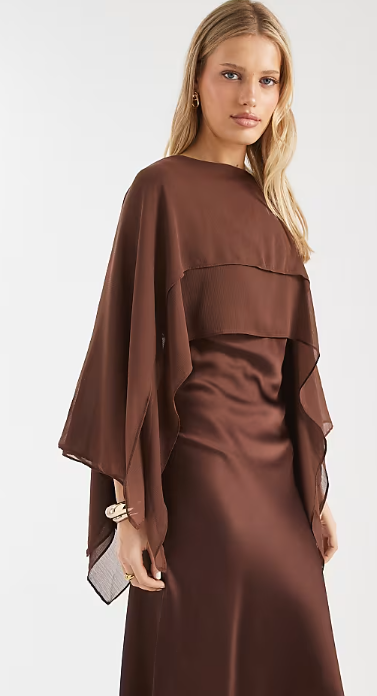ASOS DESIGN chiffon cape detail maxi dress in chocolate
