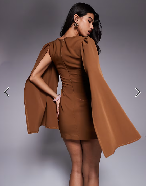 TFNC crepe mini dress with cape shoulders in mocha