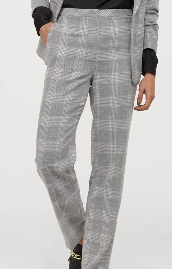 H&M-Women Grey Checked Tailored Trousers