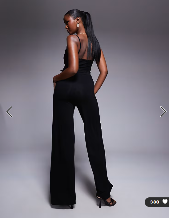 ASOS DESIGN cami strap with ruffles wide leg jumpsuit in black
