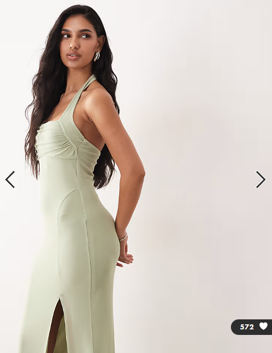 ASOS DESIGN mesh halter maxi dress with ruched bust detail in sage