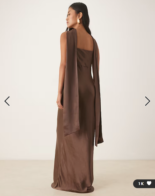 Pretty Lavish Bridesmaid Keisha satin cowl neck maxi dress with scarf in chocolate brown
