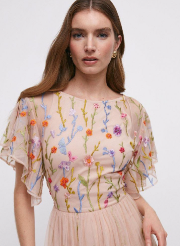 Meadow Embroidered Flute Sleeve Maxi Dress
