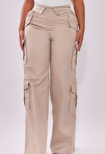 Shape Taupe Cargo Fold Waistband Pocket Detail Trousers