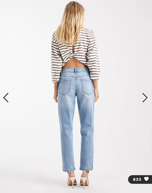 ASOS DESIGN slim fit comfort mom jeans in mid blue