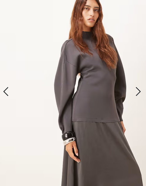 ARRANGE hybrid knit mix sculpted sleeve maxi dress in charcoal
