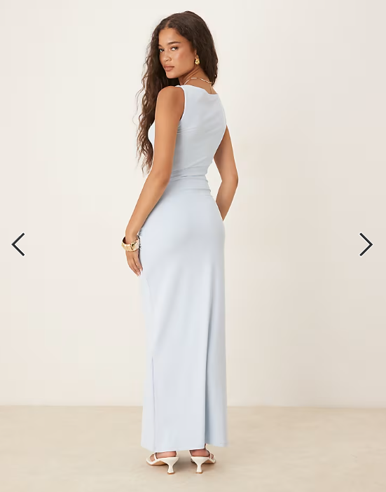 Gina Tricot soft tie front knot maxi dress in light blue