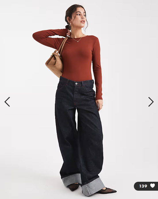 ASOS DESIGN polyamide slinky long sleeve bodysuit in rust