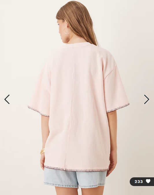 ASOS DESIGN oversized t-shirt with sun embroidery in pink