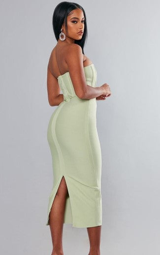 Sage Corset Detail Bandeau Bandage Midaxi Dress