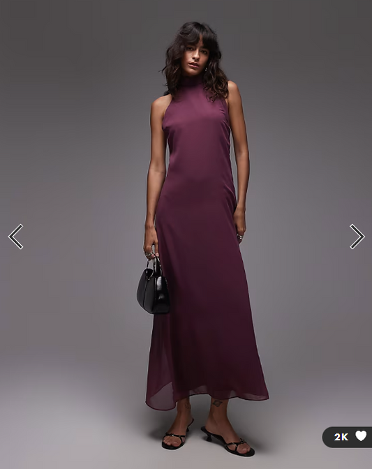 ASOS DESIGN chiffon high neck halter maxi dress in plum