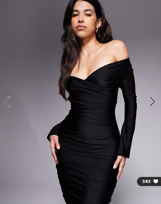 Ruched & Ready You Wish sculpted high shine off shoulder sweetheart neck maxi dress in black