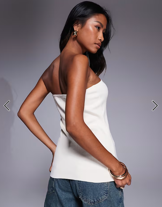 Asos DESIGN knitted button front bandeau with gold buttons in ecru