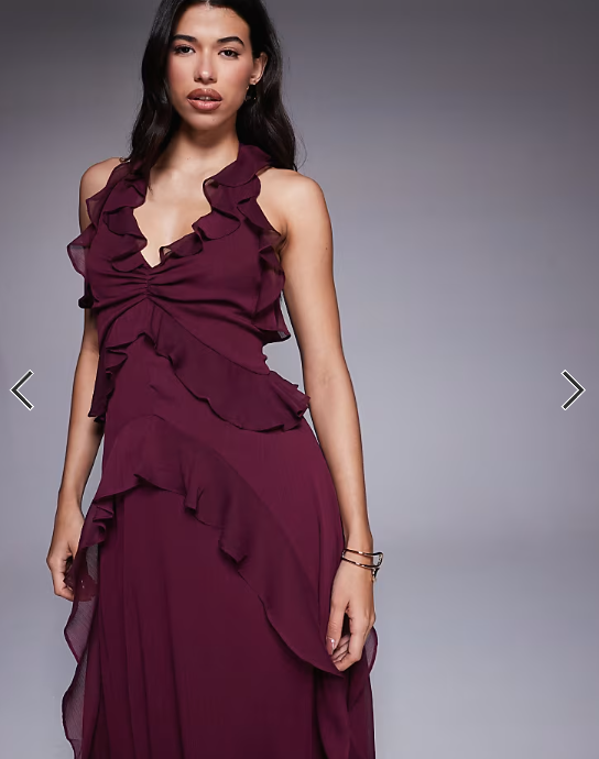 Forever New ruffle midaxi dress in port