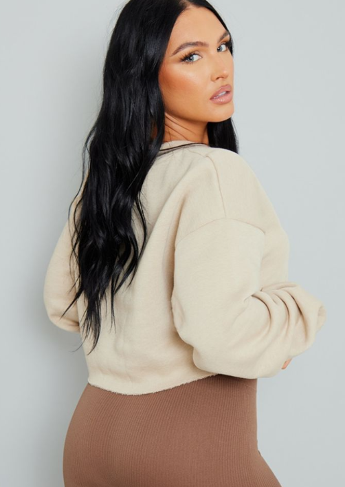 Sand Oversized Crop Crewneck Sweatshirt