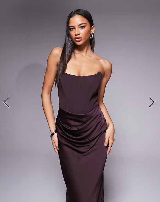Forever New corset drape strapless maxi dress in dark chocolate
