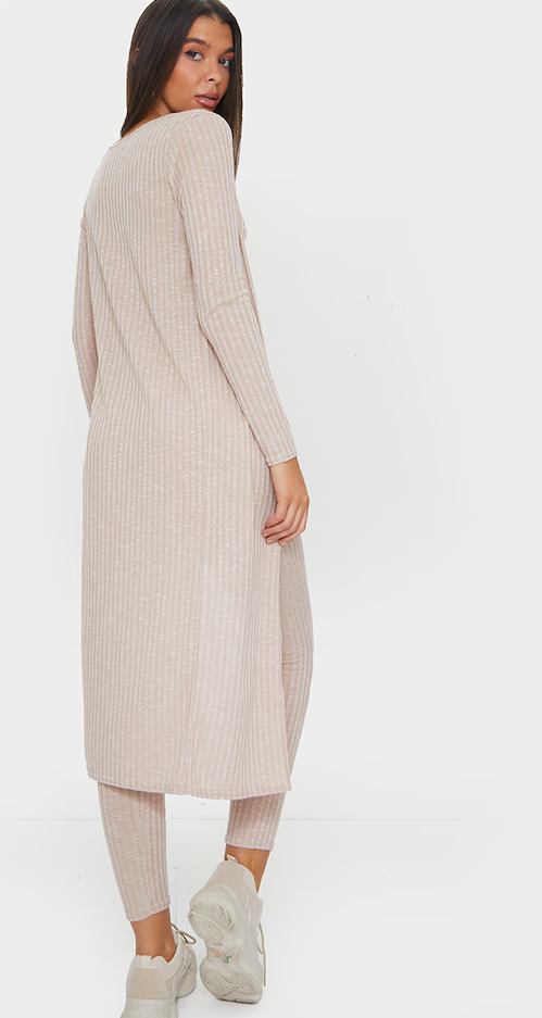 Stone ribbed longline cardigan