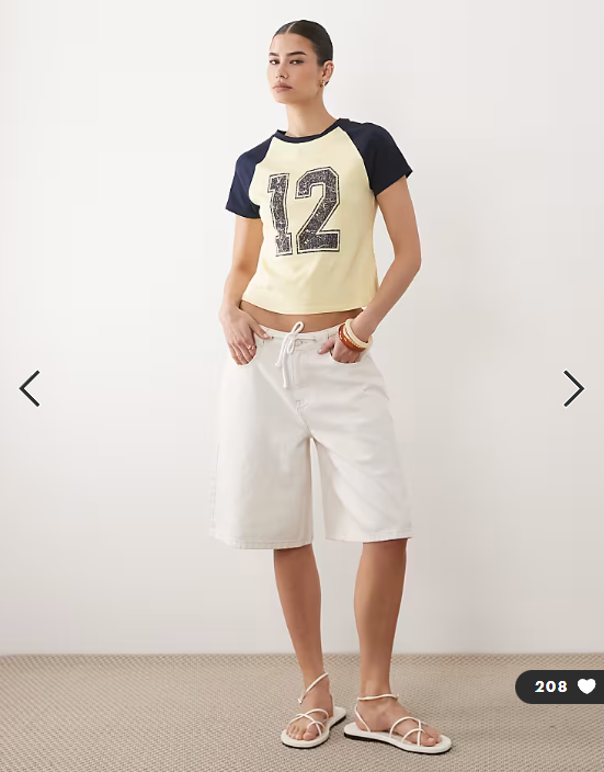ASOS DESIGN raglan sleeve baby tee with distressed 12 graphic in buttermilk and navy