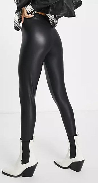 Topshop Petite Leather Look Legging In Black