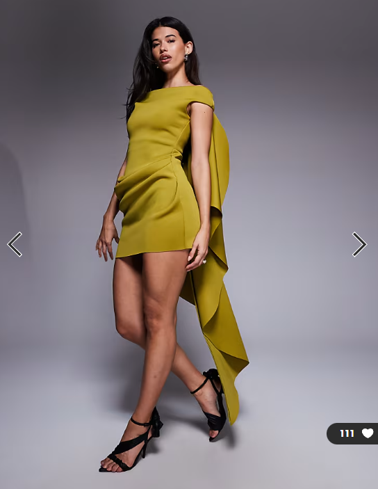 ASOS DESIGN bardot mini dress with train detailing in olive