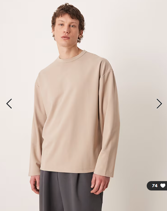 ASOS DESIGN breatheMAX™ heavyweight oversized long sleeve T-shirt in stone cotton blend.