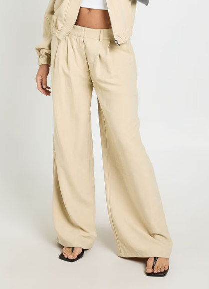 Boohoo Peached Pleated Wide Leg Trousers - stone