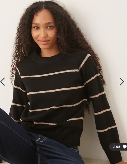 Brave Soul knit crew neck sweater in black and beige stripe