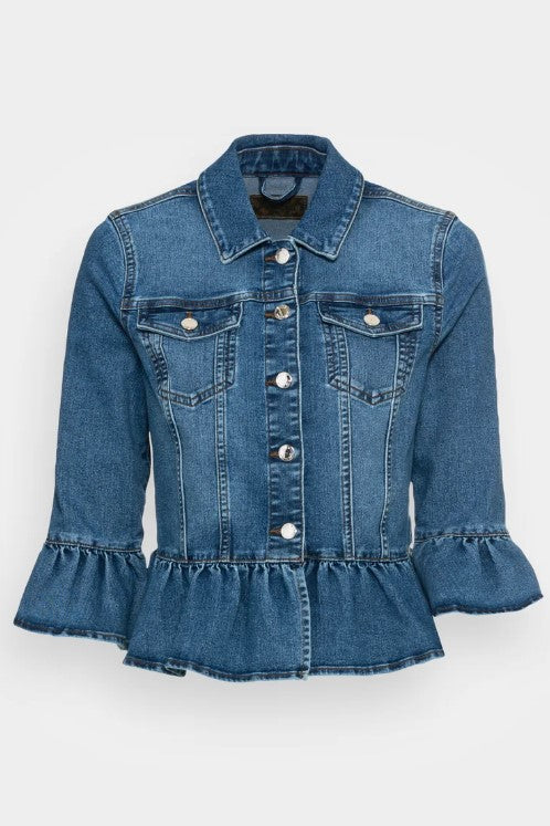 ONLY ONLSIA FRILL JACKET - Denim jacket - medium blue denim