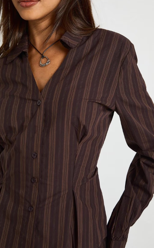 Boohoo Mixed Stripe Fitted Shirt - chocolate